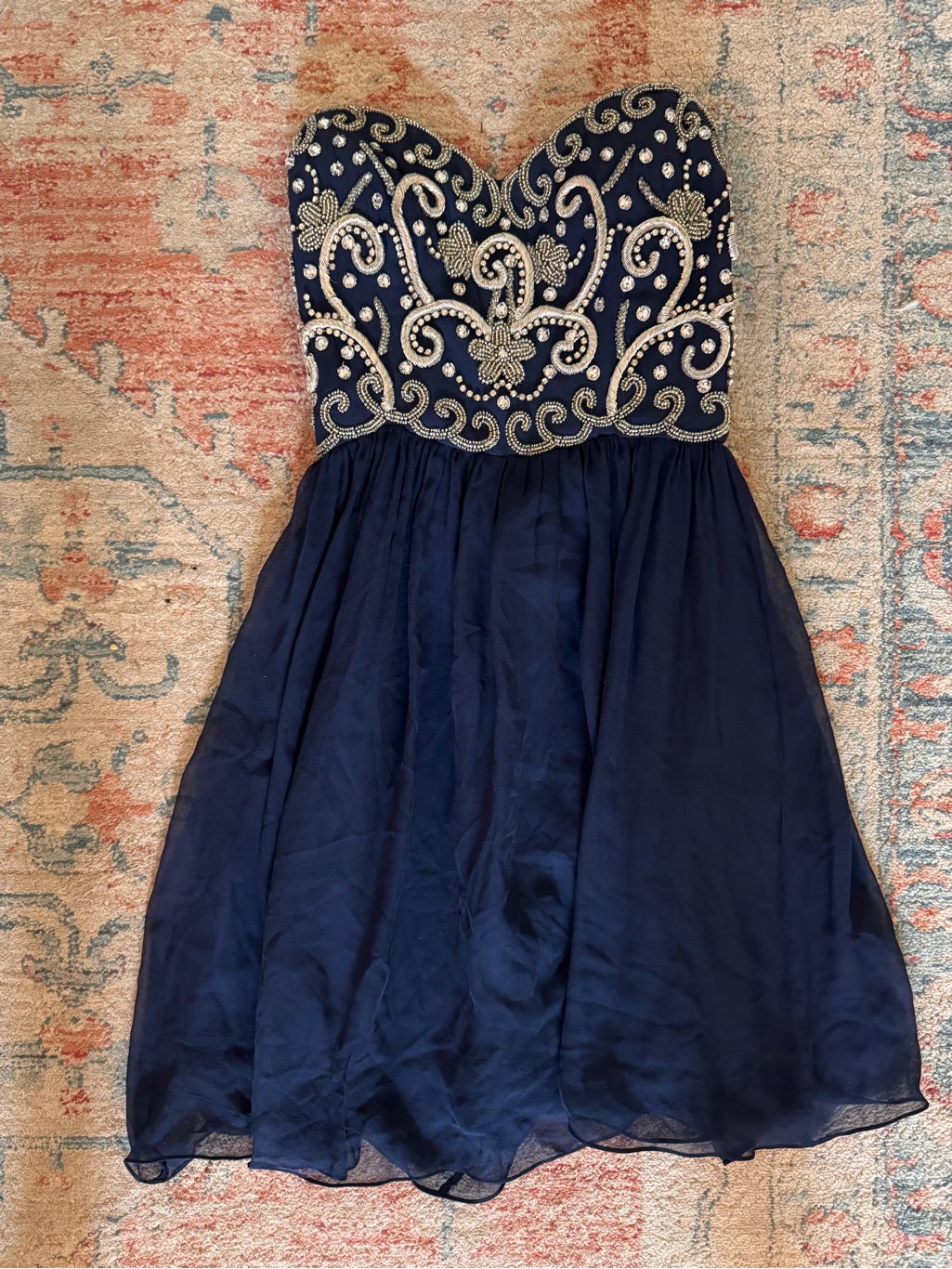 Sean Collection Strapless Beaded Navy Blue Sweetheart Neck Dress Size 2